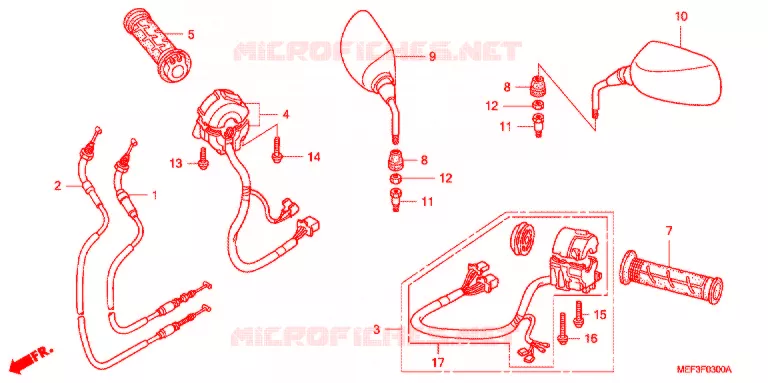 COMMODO - CABLE - RETROVISEUR Honda SCOOTER 400 SILVERWING 2011  FJS400A9