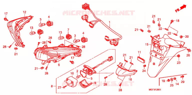 FEU ARRIERE - GARDE-BOUE ARRIERE (FJS400D9/FJS400A) Honda SCOOTER 400 SILVERWING 2012  FJS400A9