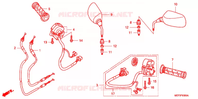 COMMODO - CABLE - RETROVISEUR Honda SCOOTER 400 SILVERWING 2009  FJS400A9