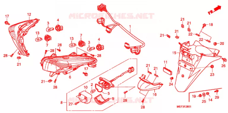 FEU ARRIERE - GARDE-BOUE ARRIERE (FJS400D9/FJS400A) Honda SCOOTER 400 SILVERWING 2014  FJS400A9