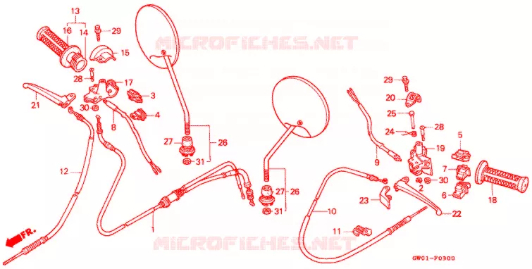 LEVIER DE GUIDON - CABLE - COMMODO (1) Honda SCOOTER 50 DIO 1990  SK50ML_II