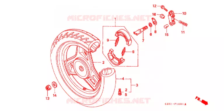 ROUE ARRIERE (SZ50P/R/T) Honda SCOOTER 50 TACT 1994  SZ50R