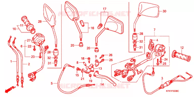 LEVIER DE GUIDON - CABLE - COMMODO Honda MOTO 250 VTR 1998  VTR250W