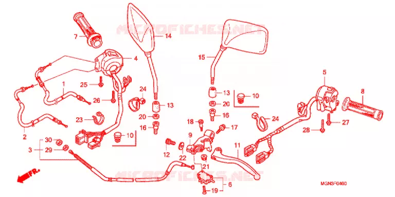LEVIER DE GUIDON - CABLE - COMMODO Honda MOTO 600 CBF 2010  CBF600SA