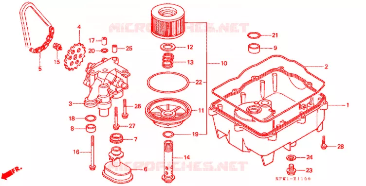 FILTRE A HUILE - CARTER D'HUILE - POMPE A HUILE Honda MOTO 250 VTR 2000  VTR250Y