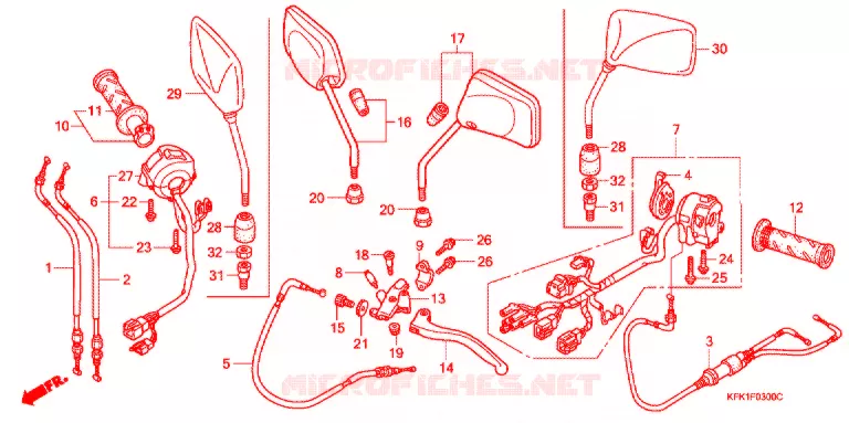 LEVIER DE GUIDON - CABLE - COMMODO Honda MOTO 250 VTR 2000  VTR250Y