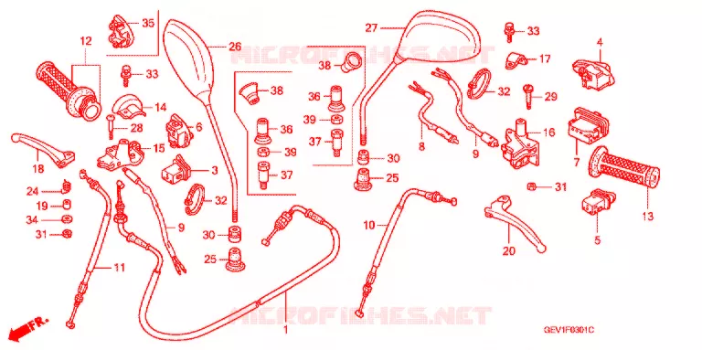 LEVIER DE GUIDON - CABLE - COMMODO (DISQUE) Honda SCOOTER 50 DIO 2001  SKX501
