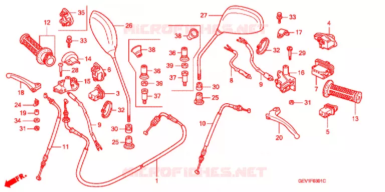 LEVIER DE GUIDON - CABLE - COMMODO (DISQUE) Honda SCOOTER 50 DIO 2002  SKX502