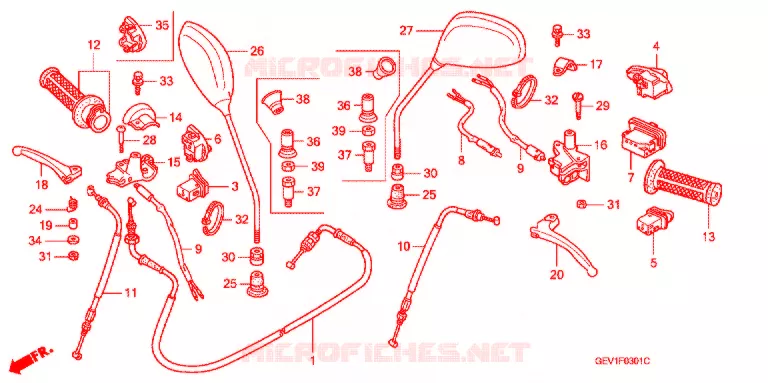 LEVIER DE GUIDON - CABLE - COMMODO (DISQUE) Honda SCOOTER 50 DIO 2002  SKX502