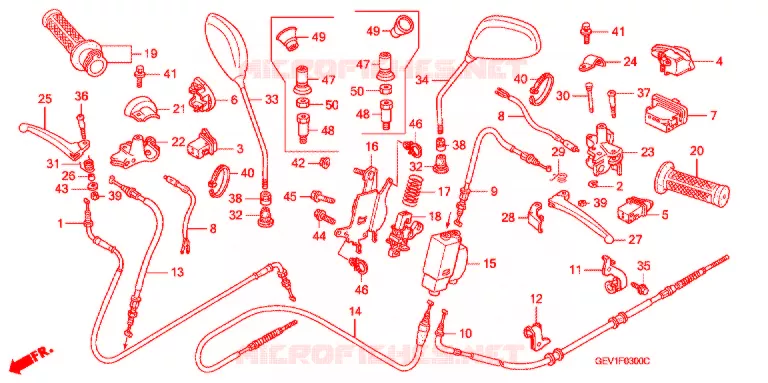 LEVIER DE GUIDON - CABLE - COMMODO (TAMBOUR) Honda SCOOTER 50 DIO 2002  SKX502
