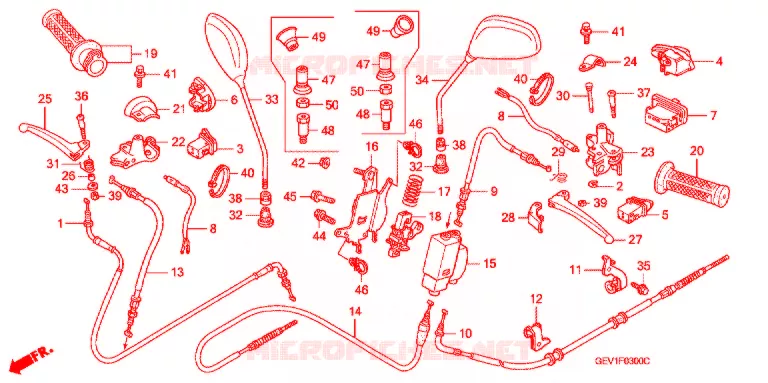 LEVIER DE GUIDON - CABLE - COMMODO (TAMBOUR) Honda SCOOTER 50 DIO 2002  SKX502
