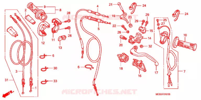 LEVIER DE GUIDON - CABLE - COMMODO (CRF450R4,5,6,7,8) Honda MOTO 450 CRF 2008  CRF450R8