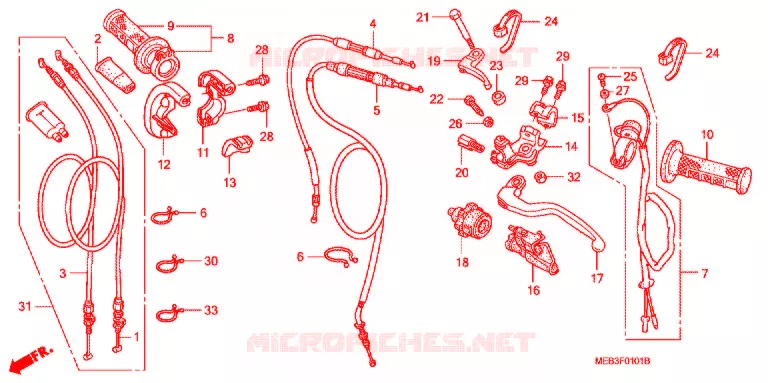 LEVIER DE GUIDON - CABLE - COMMODO (CRF450R4,5,6,7,8) Honda MOTO 450 CRF 2007  CRF450R7