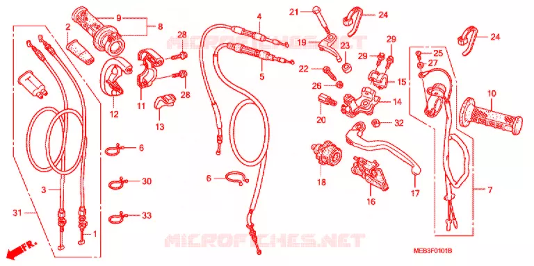 LEVIER DE GUIDON - CABLE - COMMODO (CRF450R4,5,6,7,8) Honda MOTO 450 CRF 2005  CRF450R5