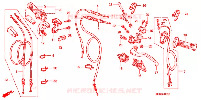 LEVIER DE GUIDON - CABLE - COMMODO (CRF450R4,5,6,7,8) Honda MOTO 450 CRF 2005  CRF450R5