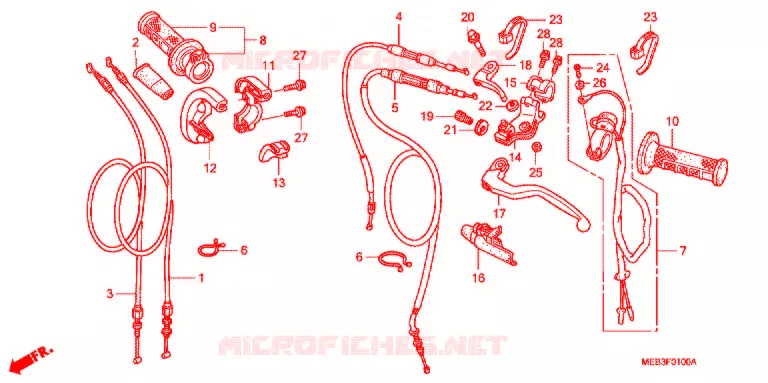 LEVIER DE GUIDON - CABLE - COMMODO (CRF450R2,3) Honda MOTO 450 CRF 2002  CRF450R2