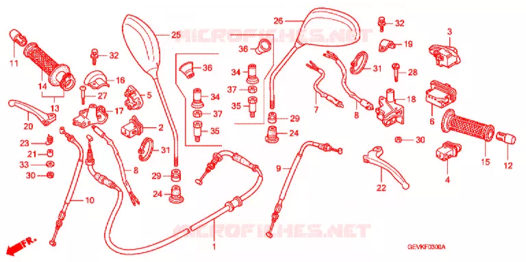 LEVIER DE GUIDON - CABLE - COMMODO Honda SCOOTER 50 DIO 2004  SKX50S4