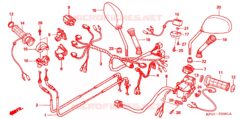 COMMODO - LEVIER - CABLE (FES250SE5) Honda SCOOTER 250 FORSIGHT 2005  FES250SE5