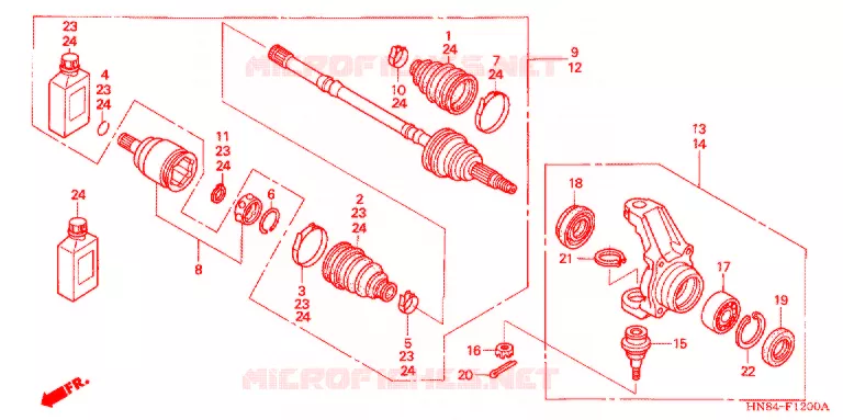 ARBRE DE ROUE AVANT Honda ATV 650 FOURTRAX 2005  TRX650FA5
