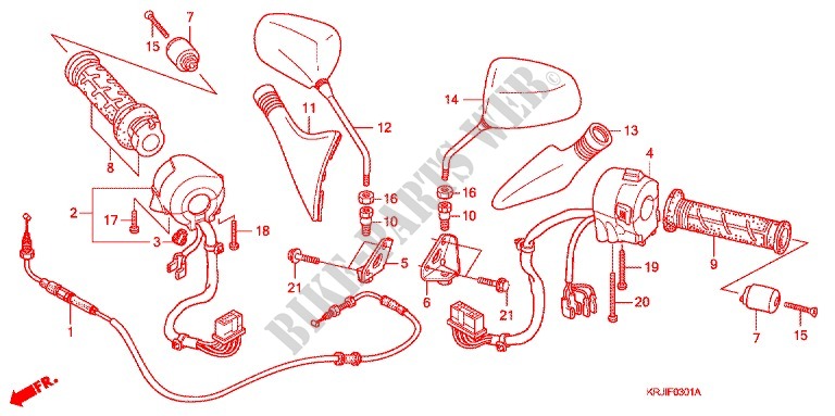 COMMODO   CABLE   RETROVISEUR (FES1257/A7) (FES1507/A7) pour Honda S WING 125 FES de 2007