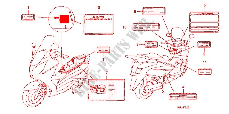 ETIQUETTE DE PRECAUTIONS (FES1257/A7) (FES1507/A7) pour Honda S WING 125 FES de 2007