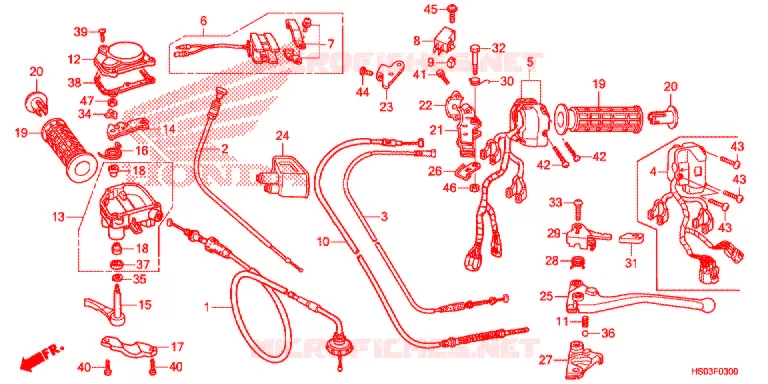 LEVIER DE GUIDON - CABLE - COMMODO Honda ATV 250 FOURTRAX 2016  TRX250TMG