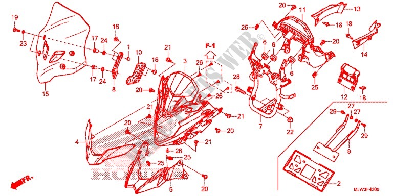 TETE DE FOURCHE   PARE BRISE pour Honda CB 500 X ABS RED de 2016