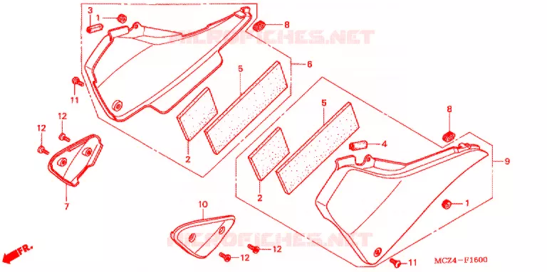 COUVERCLES LATERAUX Honda MOTO 900 HORNET 2007  CB900F7_A