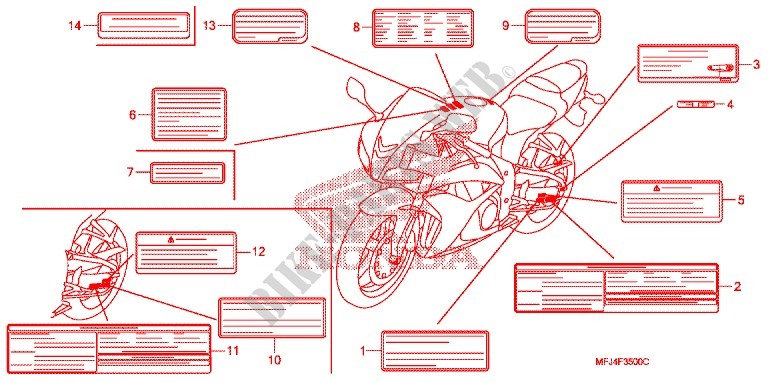 ETIQUETTE DE PRECAUTIONS pour Honda CBR 600 RR de 2007