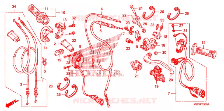 LEVIER DE GUIDON - CABLE - COMMODO Honda MOTO 250 CRF 2007  CRF250X7