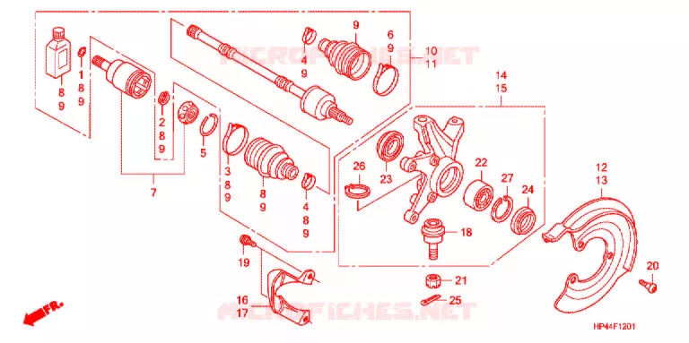 ARBRE DE ROUE AVANT (4WD) Honda ATV 420 FOURTRAX 2007  TRX420FE7