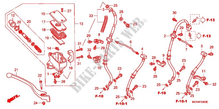 MAITRE CYLINDRE DE FREIN AVANT pour Honda VTX 1800 F Specification 2 de 2007