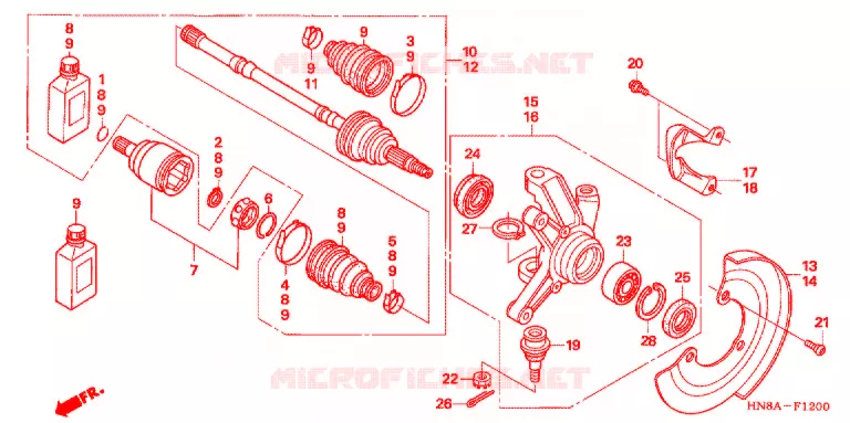 ARBRE DE ROUE AVANT Honda ATV 680 FOURTRAX 2008  TRX680FA8