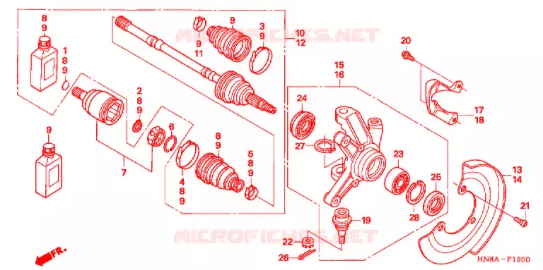 ARBRE DE ROUE AVANT Honda ATV 680 FOURTRAX 2008  TRX680FGA8