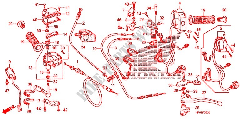 LEVIER DE GUIDON   CABLE   COMMODO pour Honda FOURTRAX 500 FOREMAN 4X4 Electric Shift de 2009