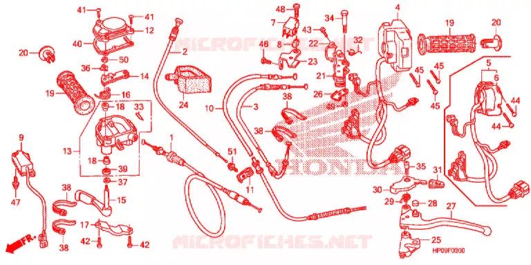 LEVIER DE GUIDON - CABLE - COMMODO Honda ATV 500 FOURTRAX 2009  TRX500FM9