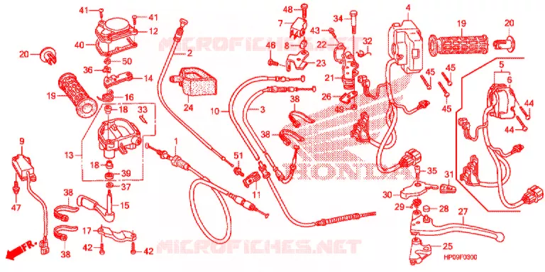 LEVIER DE GUIDON - CABLE - COMMODO Honda ATV 500 FOURTRAX 2009  TRX500FM9