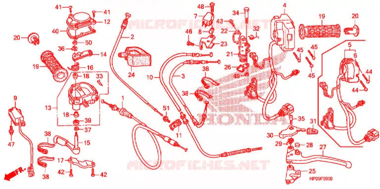 LEVIER DE GUIDON - CABLE - COMMODO Honda ATV 500 FOURTRAX 2009  TRX500FPM9