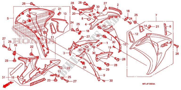 CARENAGES LATERAUX AVANT pour Honda CBR 1000 RR VICTORY RED de 2011