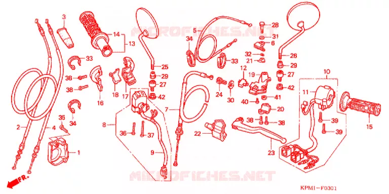 LEVIER DE GUIDON - CABLE - COMMODO (FTR2233/4/5-YA,YB,2J) Honda MOTO 223 FTR 2005  FTR2235