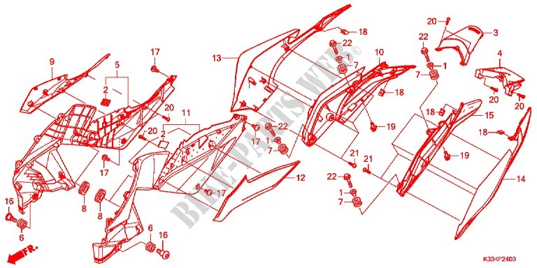 COUVERCLES LATERAUX   ARRIERES pour Honda CB 250 F ABS de 2015