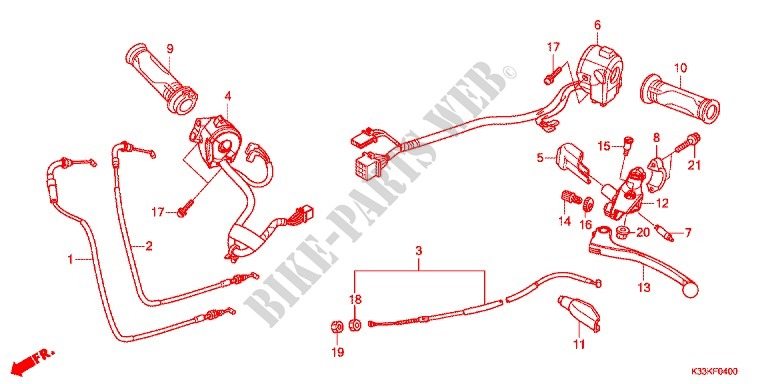 LEVIER DE GUIDON   CABLE   COMMODO pour Honda CB 250 F ABS de 2015
