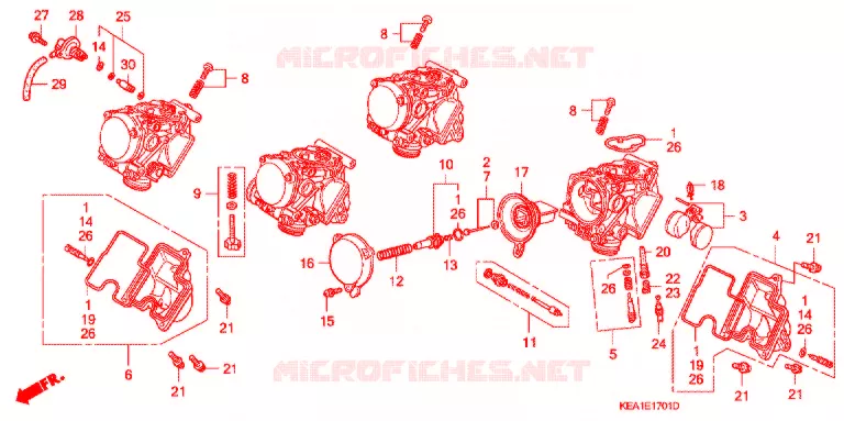 CARBURATEUR (PIECES CONSTITUTIVES) Honda MOTO 250 HORNET 1996  CB250FT
