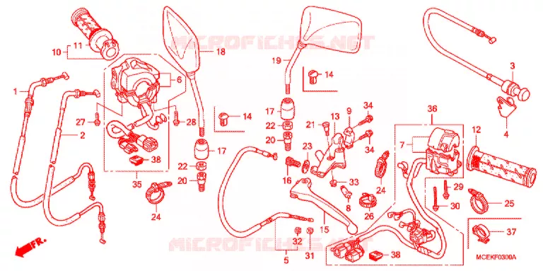 LEVIER DE GUIDON - CABLE - COMMODO Honda MOTO 400 CB 2008  CB4008