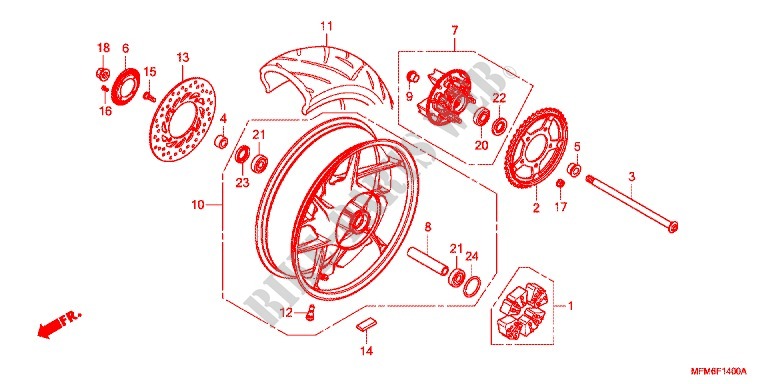 ROUE ARRIERE pour Honda CB 400 SUPER BOL D\'OR ABS REVO WHITE de 2014