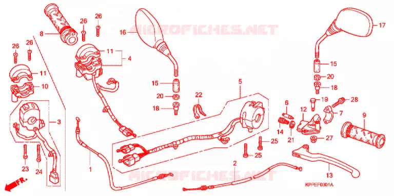 LEVIER DE GUIDON - CABLE - COMMODO (CBR125RW7/RW9/RWA) Honda MOTO 125 CBR 2007  CBR125RW7