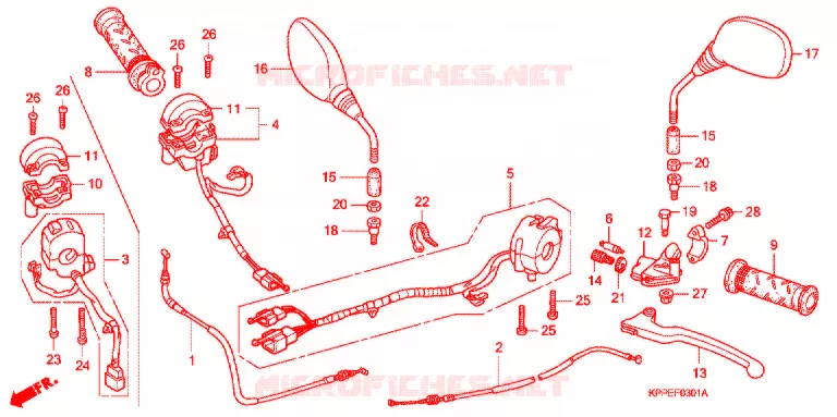 LEVIER DE GUIDON - CABLE - COMMODO (CBR125RW7/RW9/RWA) Honda MOTO 125 CBR 2007  CBR125RW7
