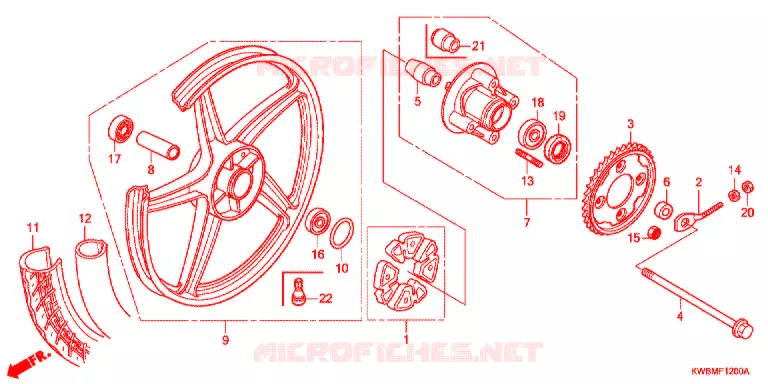 ROUE ARRIERE (AFP110MCS/AFP110KCS/AFP110CSF) Honda MOTO 110 WAVE 2017  AFP110CSFG