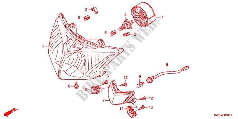 PHARE (2) pour Honda WAVE DASH 110 R, Electric start, rear brake disk de 2014
