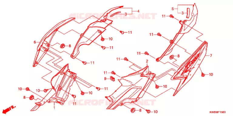 CARENAGE ARRIERE (AFP110MCSB/C/D/AFP110KCSB) Honda MOTO 110 WAVE 2011  AFP110MCSB